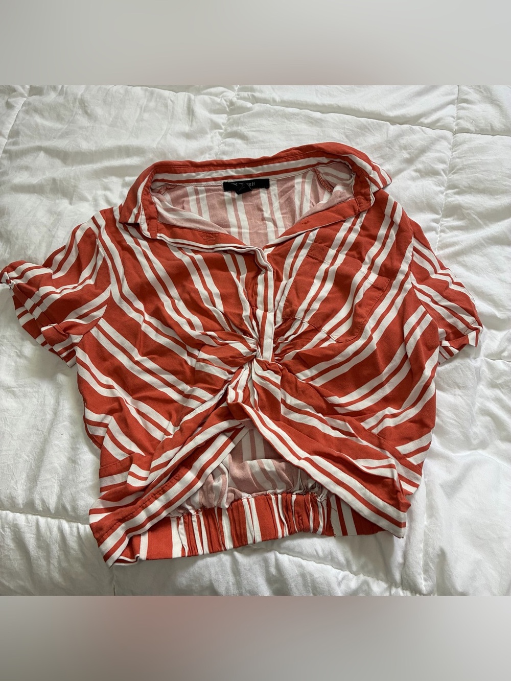 Forever 21 Striped Twist-Front Button Down Shirt